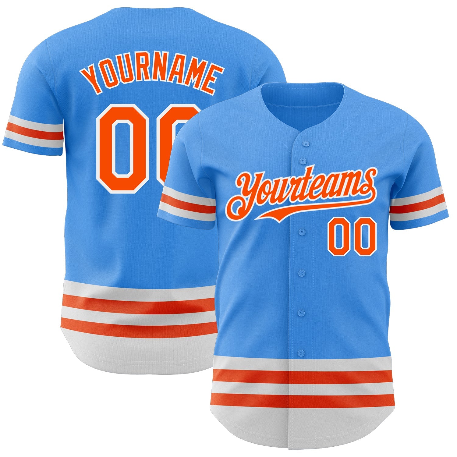 Custom Electric Blue Orange-White Line Authentic Baseball Jersey - Sky-Custom