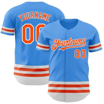 Custom Electric Blue Orange-White Line Authentic Baseball Jersey - Sky-Custom