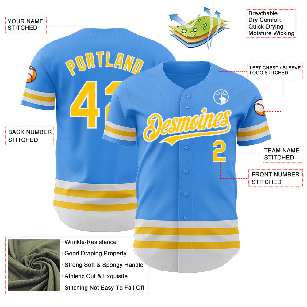 Custom Electric Blue Yellow-White Line Authentic Baseball Jersey - Sky-Custom