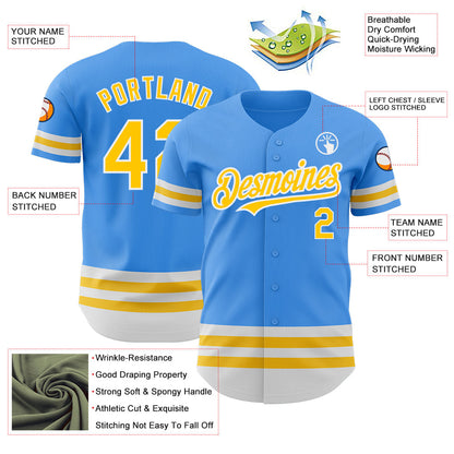 Custom Electric Blue Yellow-White Line Authentic Baseball Jersey - Sky-Custom