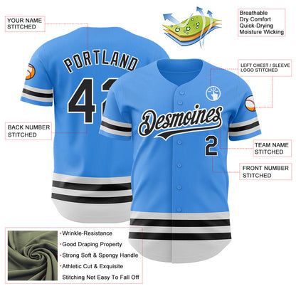 Custom Electric Blue Black-White Line Authentic Baseball Jersey - Sky-Custom