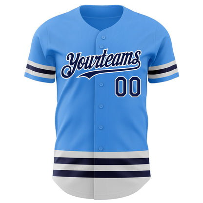 Custom Electric Blue Navy-White Line Authentic Baseball Jersey - Sky-Custom