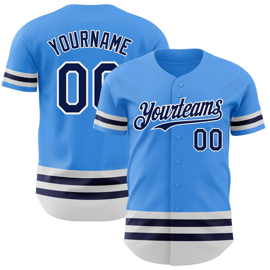 Custom Electric Blue Navy-White Line Authentic Baseball Jersey - Sky-Custom