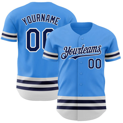 Custom Electric Blue Navy-White Line Authentic Baseball Jersey - Sky-Custom