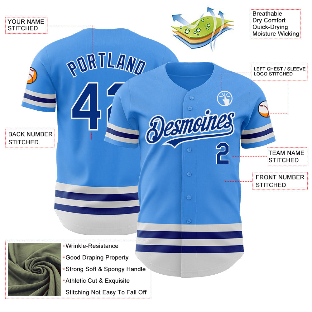 Custom Electric Blue Royal-White Line Authentic Baseball Jersey - Sky-Custom