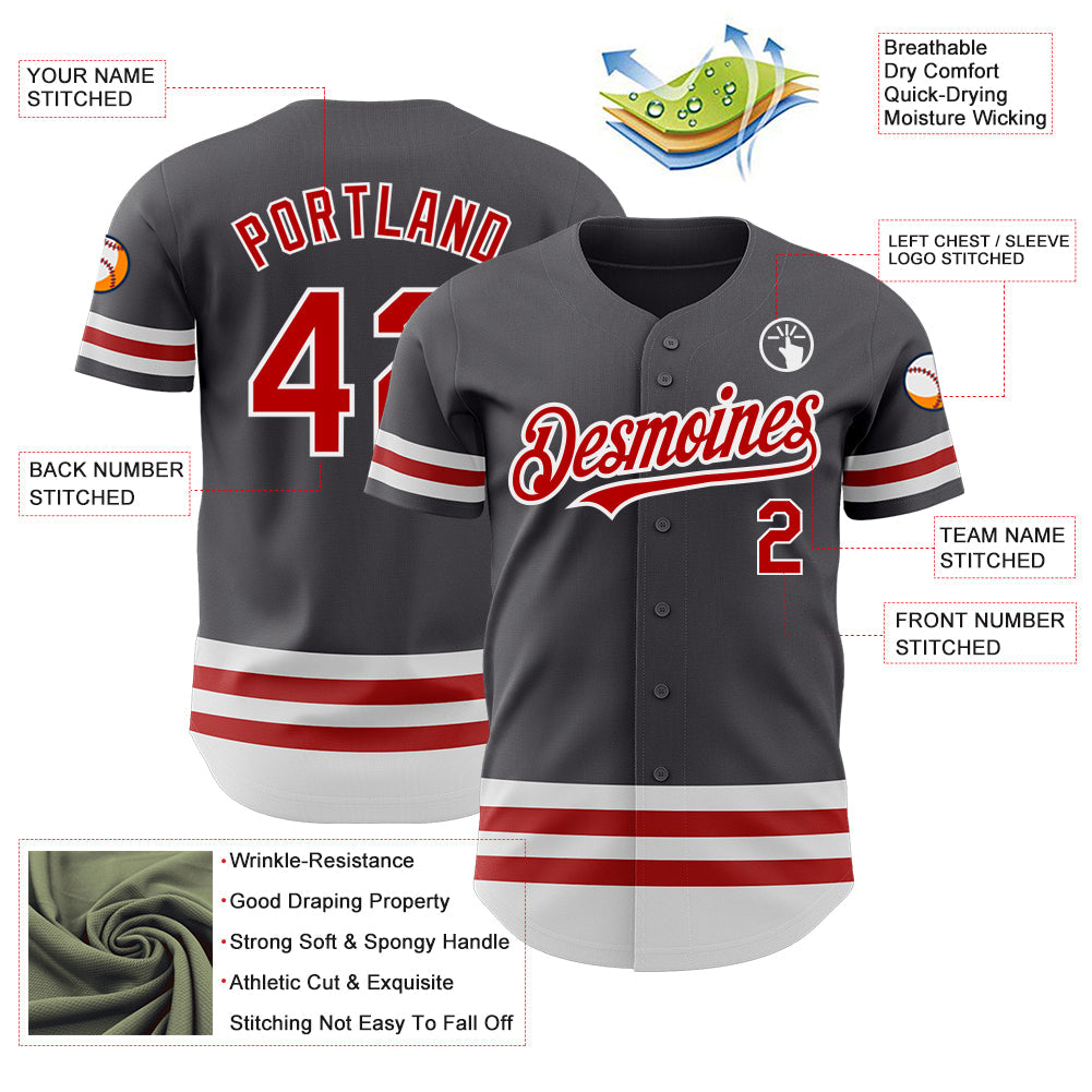 Custom Steel Gray Red-White Line Authentic Baseball Jersey - Sky-Custom