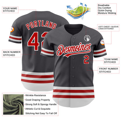 Custom Steel Gray Red-White Line Authentic Baseball Jersey - Sky-Custom