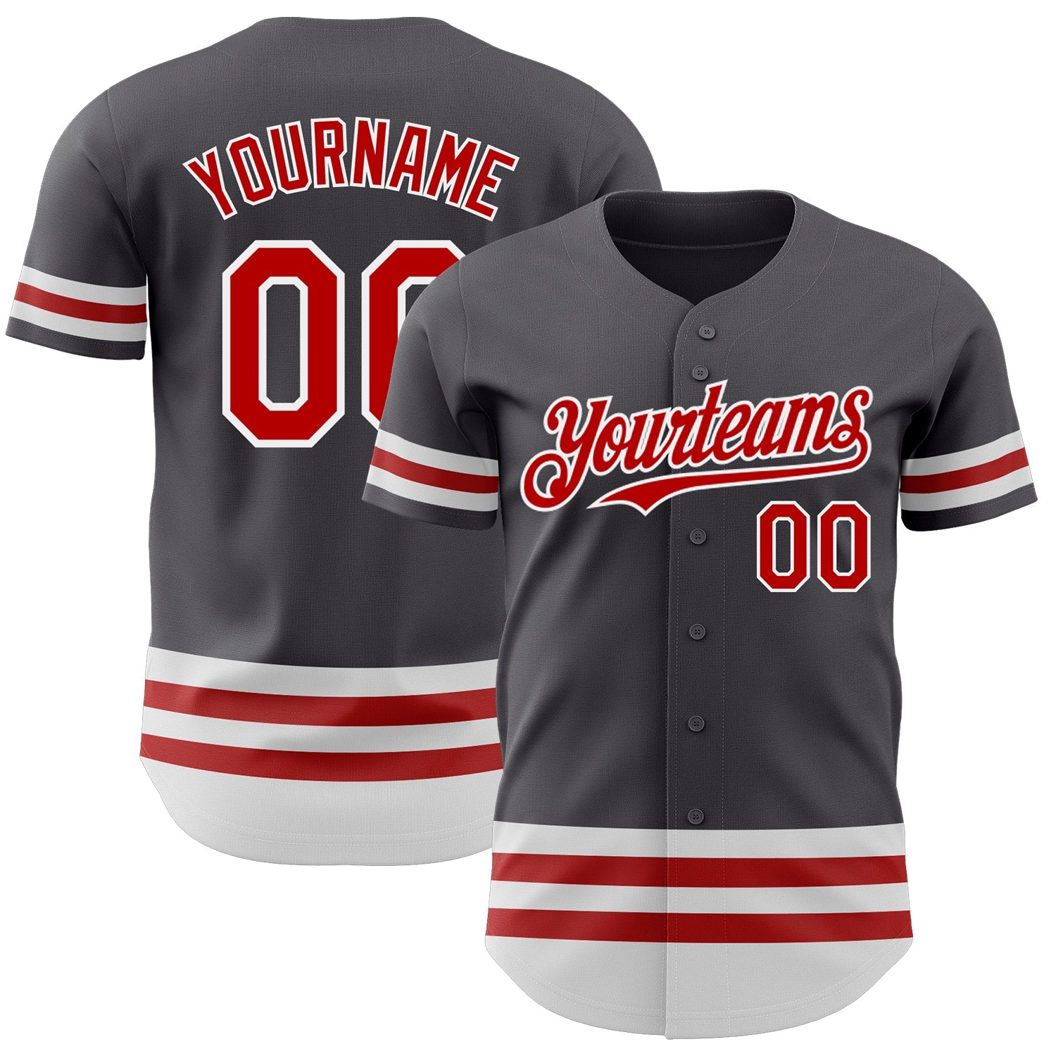 Custom Steel Gray Red-White Line Authentic Baseball Jersey - Sky-Custom