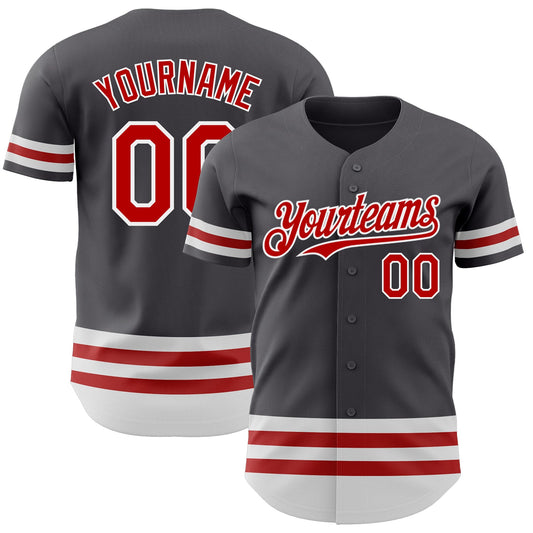 Custom Steel Gray Red-White Line Authentic Baseball Jersey - Sky-Custom