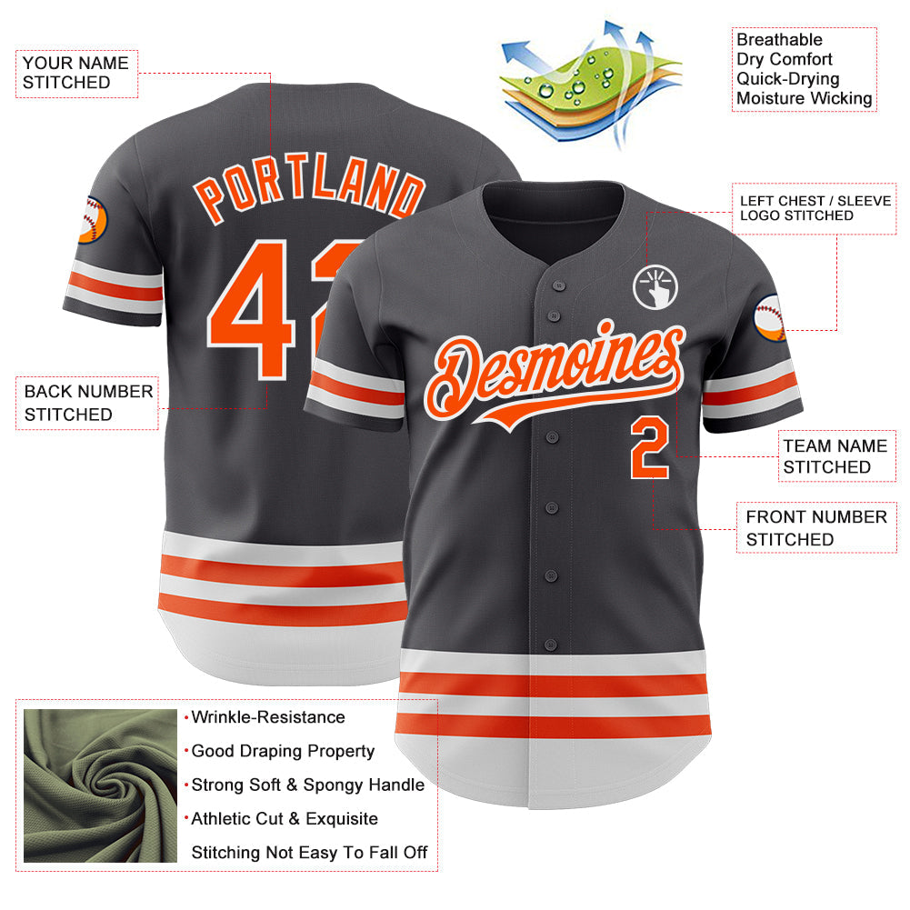 Custom Steel Gray Orange-White Line Authentic Baseball Jersey - Sky-Custom