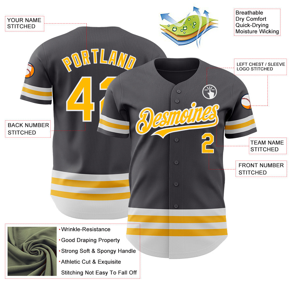 Custom Steel Gray Gold-White Line Authentic Baseball Jersey - Sky-Custom