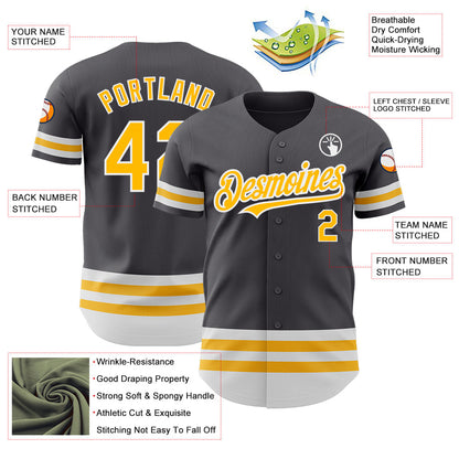 Custom Steel Gray Gold-White Line Authentic Baseball Jersey - Sky-Custom