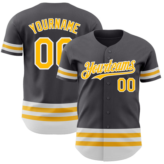 Custom Steel Gray Gold-White Line Authentic Baseball Jersey - Sky-Custom