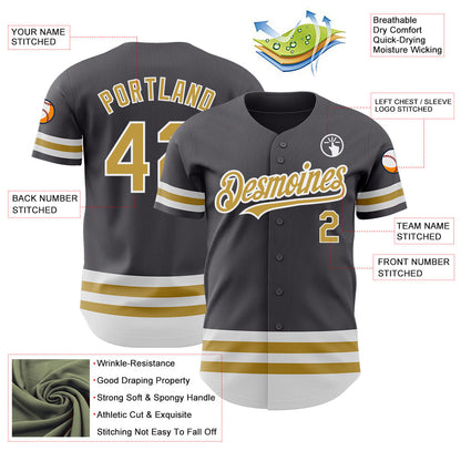 Custom Steel Gray Old Gold-White Line Authentic Baseball Jersey - Sky-Custom