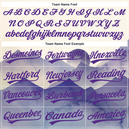 Custom Cream Yellow-Purple 3D Pattern Design Watercolor Mountains Authentic Baseball Jersey - Sky-Custom