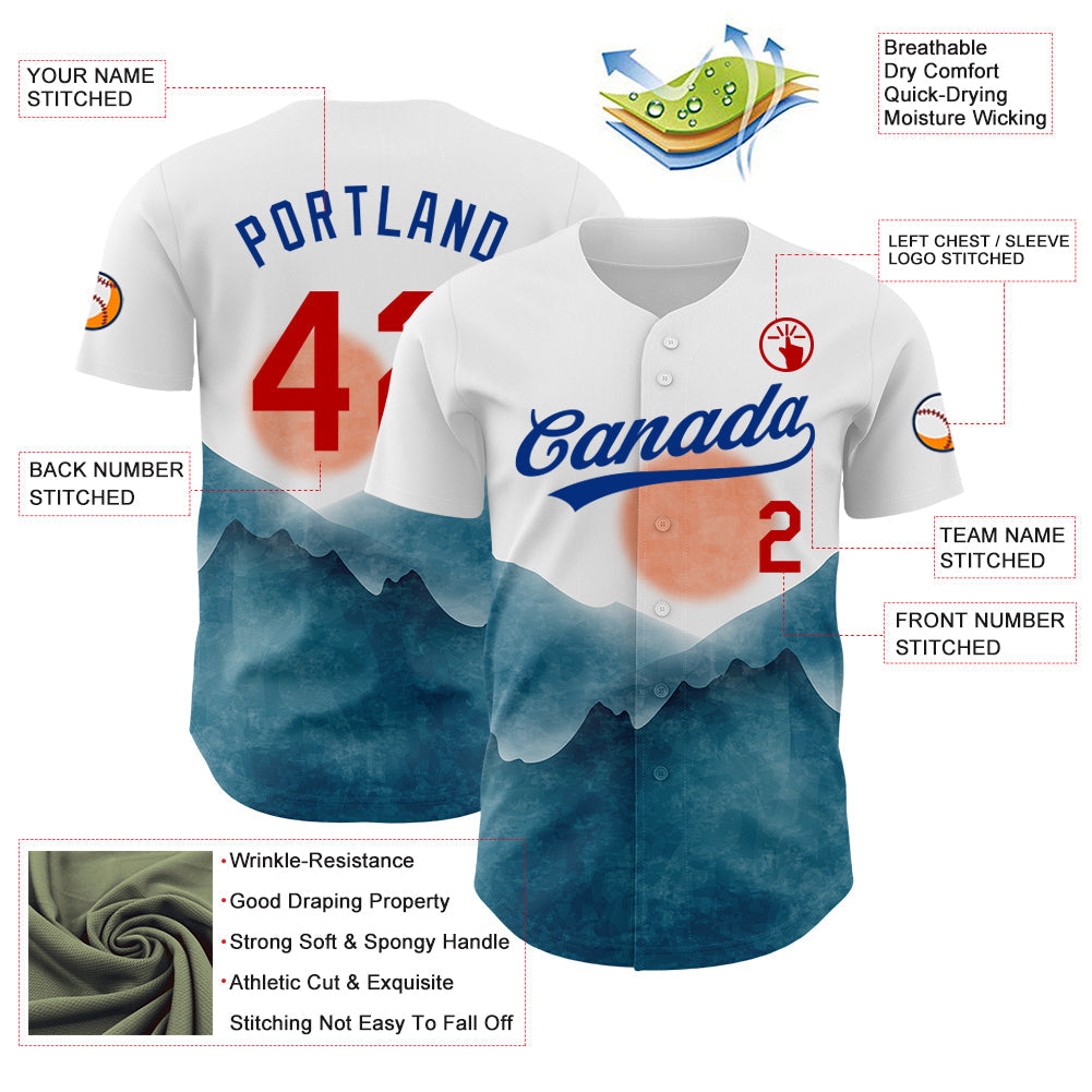 Custom White Red-Royal 3D Pattern Design Watercolor Mountains Authentic Baseball Jersey - Sky-Custom