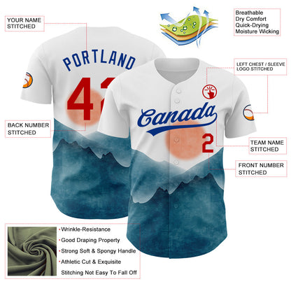 Custom White Red-Royal 3D Pattern Design Watercolor Mountains Authentic Baseball Jersey - Sky-Custom