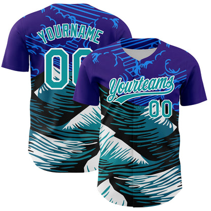 Custom Purple Teal-White 3D Pattern Design Mountains Authentic Baseball Jersey - Sky-Custom