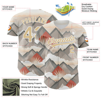 Custom Vegas Gold White 3D Pattern Design Sun Rays Through Mountain Tops Authentic Baseball Jersey - Sky-Custom