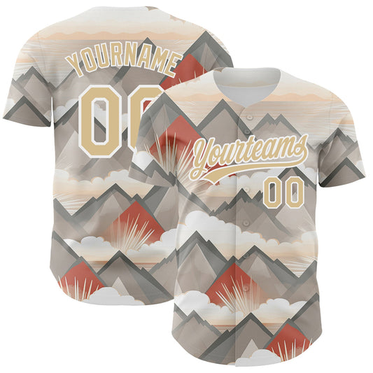 Custom Vegas Gold White 3D Pattern Design Sun Rays Through Mountain Tops Authentic Baseball Jersey - Sky-Custom