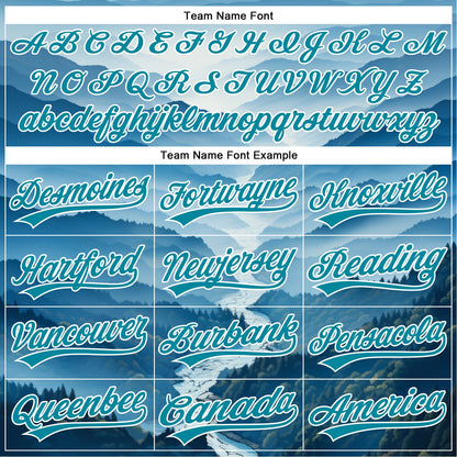 Custom White Teal 3D Pattern Design Mountains Authentic Baseball Jersey - Sky-Custom