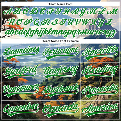 Custom White Grass Green 3D Pattern Design Mountains Landscape Authentic Baseball Jersey - Sky-Custom