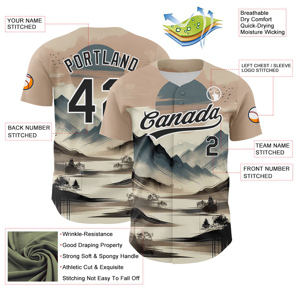 Custom White Black 3D Pattern Design Mountains Landscape Authentic Baseball Jersey - Sky-Custom