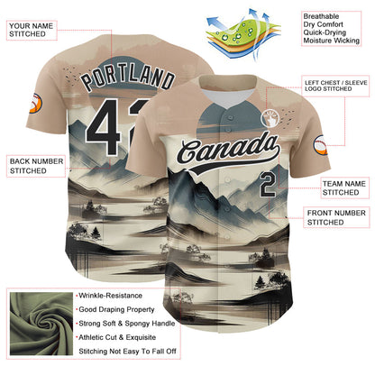 Custom White Black 3D Pattern Design Mountains Landscape Authentic Baseball Jersey - Sky-Custom