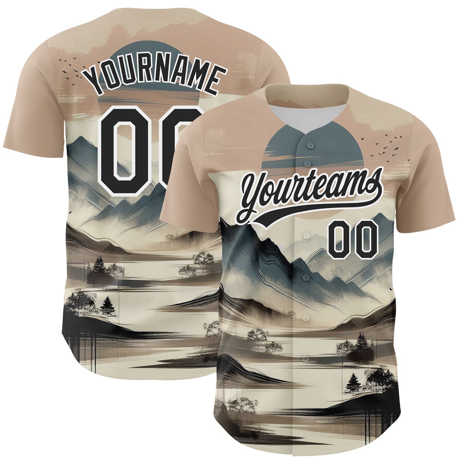 Custom White Black 3D Pattern Design Mountains Landscape Authentic Baseball Jersey - Sky-Custom