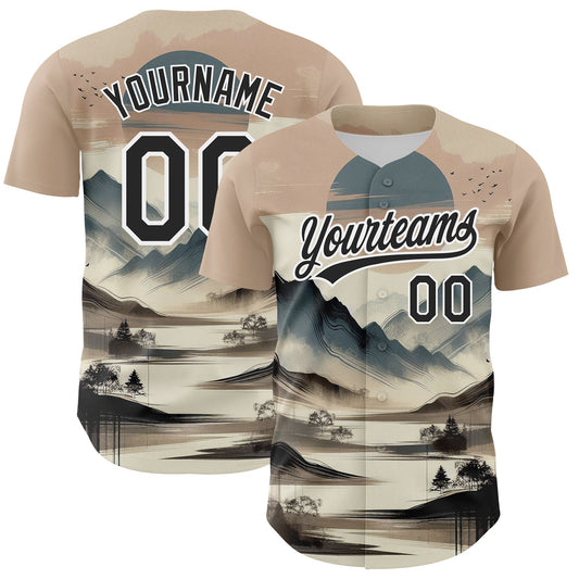 Custom White Black 3D Pattern Design Mountains Landscape Authentic Baseball Jersey - Sky-Custom