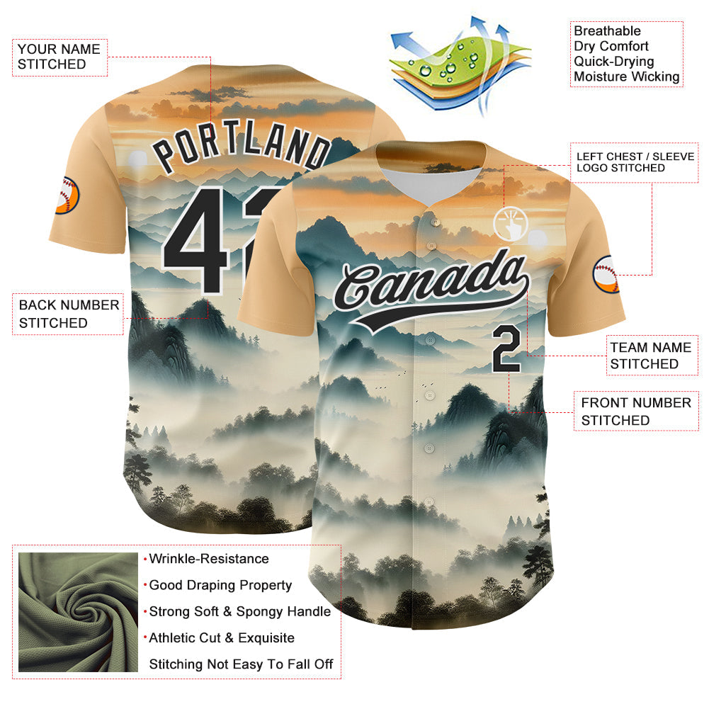 Custom White Black 3D Pattern Design Mountains Landscape Authentic Baseball Jersey - Sky-Custom