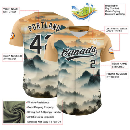 Custom White Black 3D Pattern Design Mountains Landscape Authentic Baseball Jersey - Sky-Custom
