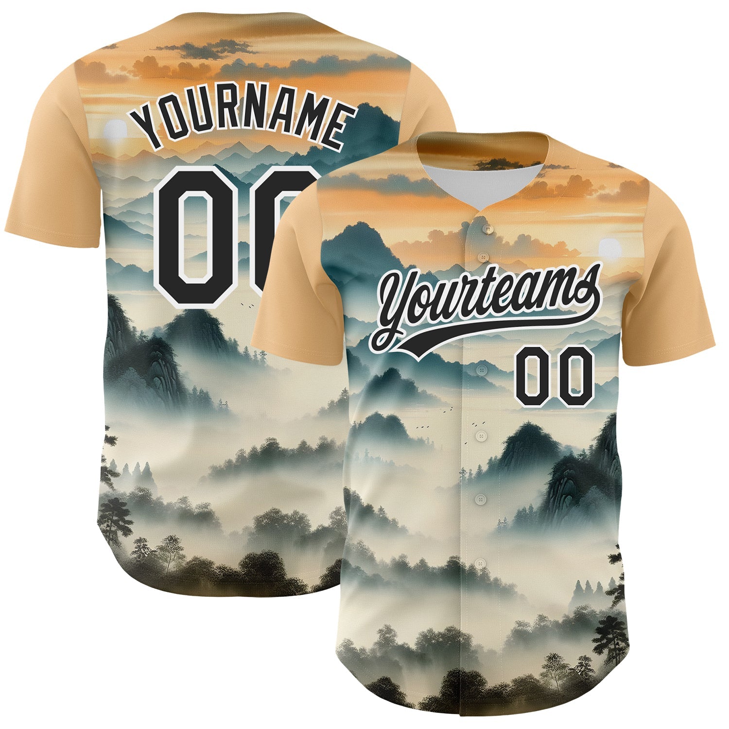 Custom White Black 3D Pattern Design Mountains Landscape Authentic Baseball Jersey - Sky-Custom