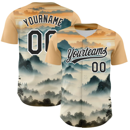 Custom White Black 3D Pattern Design Mountains Landscape Authentic Baseball Jersey - Sky-Custom