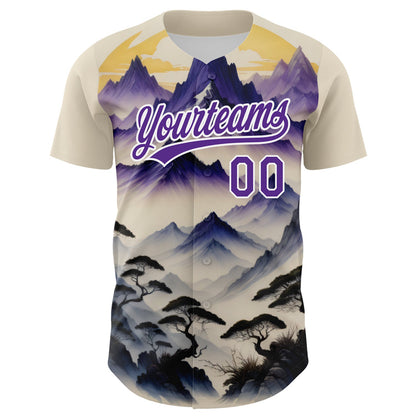 Custom White Purple 3D Pattern Design Mountains Landscape Authentic Baseball Jersey - Sky-Custom