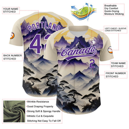 Custom White Purple 3D Pattern Design Mountains Landscape Authentic Baseball Jersey - Sky-Custom