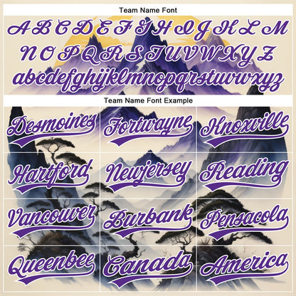 Custom White Purple 3D Pattern Design Mountains Landscape Authentic Baseball Jersey - Sky-Custom