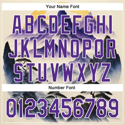 Custom White Purple 3D Pattern Design Mountains Landscape Authentic Baseball Jersey - Sky-Custom
