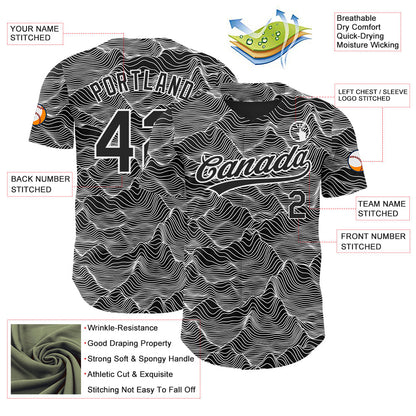 Custom Black White 3D Pattern Design Abstract Mountains Authentic Baseball Jersey - Sky-Custom