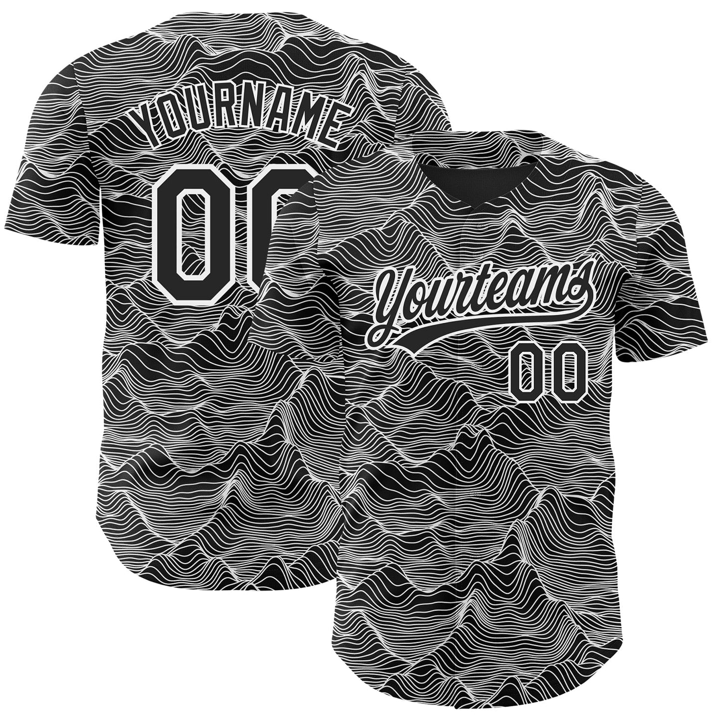 Custom Black White 3D Pattern Design Abstract Mountains Authentic Baseball Jersey - Sky-Custom