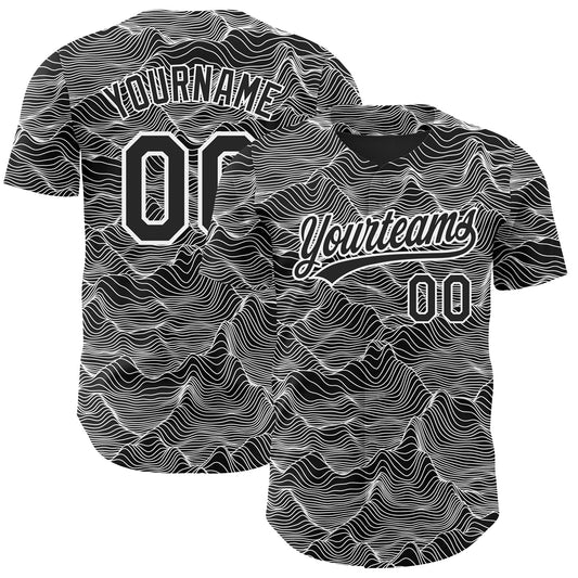 Custom Black White 3D Pattern Design Abstract Mountains Authentic Baseball Jersey - Sky-Custom