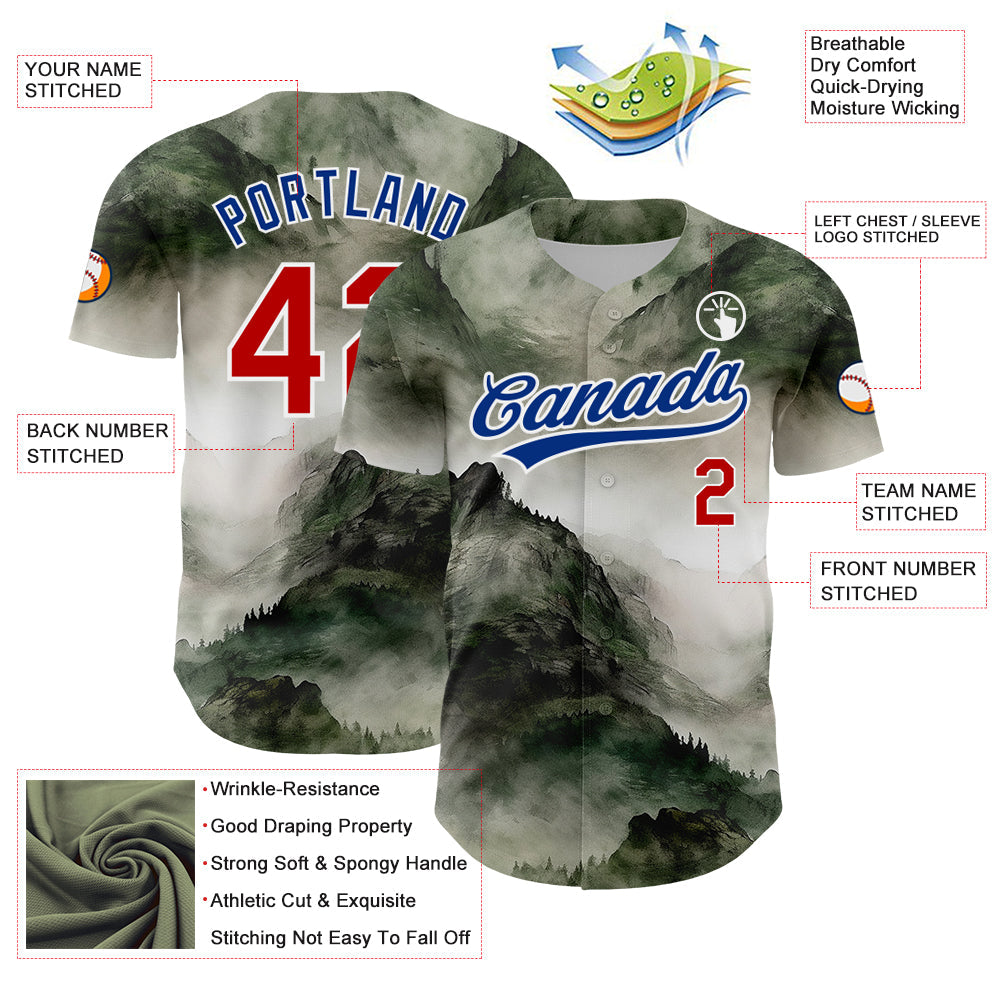 Custom White Red-Royal 3D Pattern Design Mountains Landscape Authentic Baseball Jersey - Sky-Custom