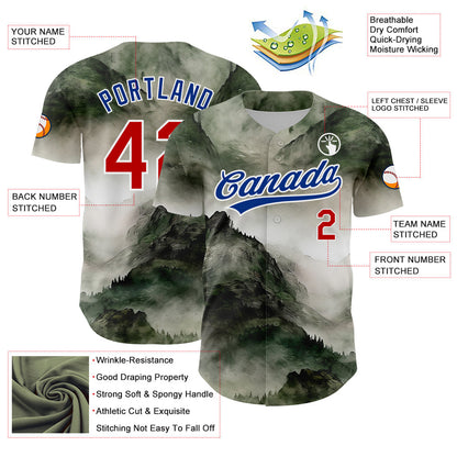 Custom White Red-Royal 3D Pattern Design Mountains Landscape Authentic Baseball Jersey - Sky-Custom