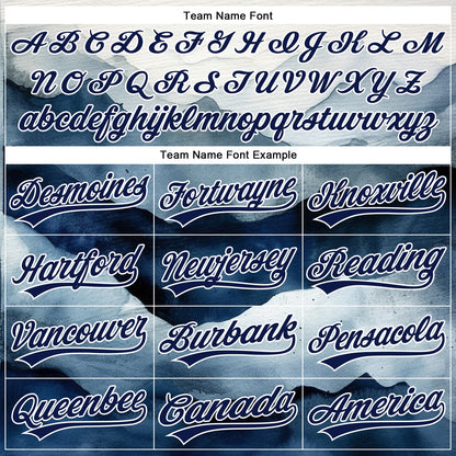 Custom White Navy 3D Pattern Design Watercolor Mountains Authentic Baseball Jersey - Sky-Custom