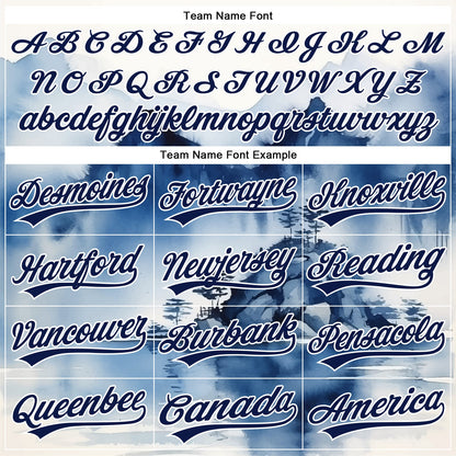 Custom White Navy 3D Pattern Design Abstract Watercolor Mountains Authentic Baseball Jersey - Sky-Custom