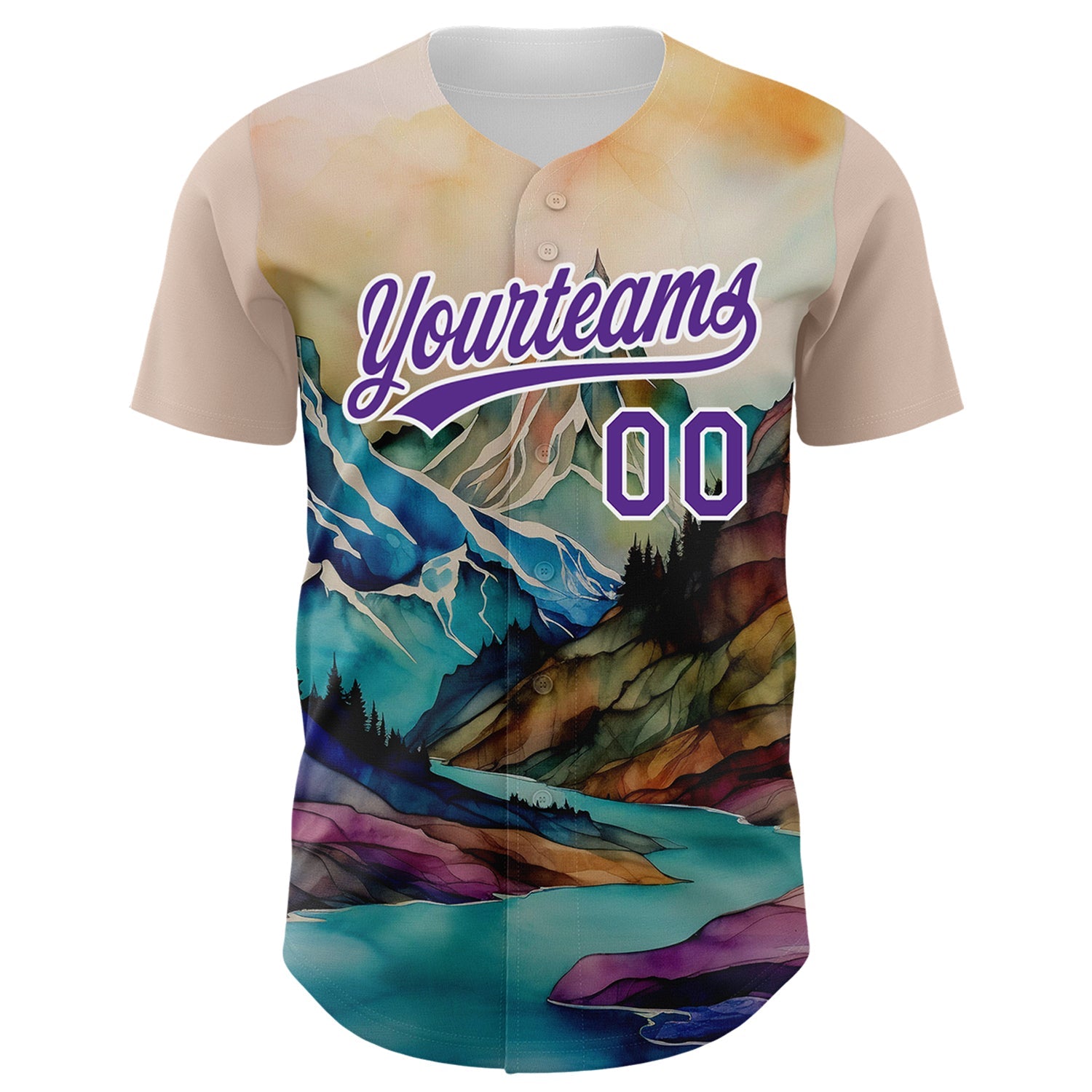 Custom White Purple 3D Pattern Design Mountains Landscape Authentic Baseball Jersey - Sky-Custom