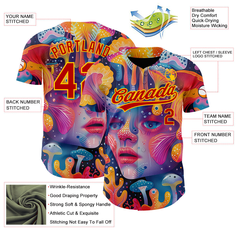 Custom Red Yellow 3D Pattern Design Abstract Painting Authentic Baseball Jersey - Sky-Custom