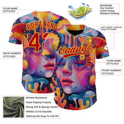 Custom Red Yellow 3D Pattern Design Abstract Painting Authentic Baseball Jersey - Sky-Custom