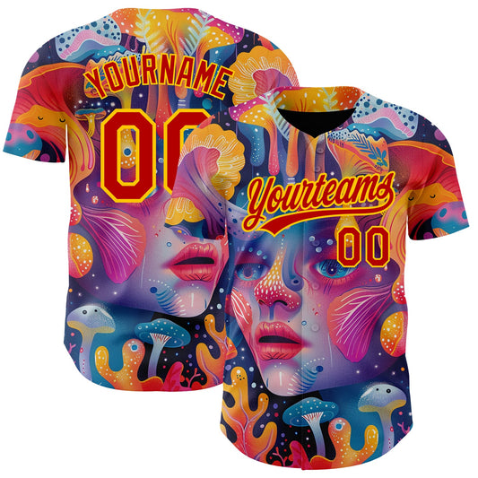 Custom Red Yellow 3D Pattern Design Abstract Painting Authentic Baseball Jersey - Sky-Custom