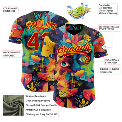 Custom Black Red-Yellow 3D Pattern Design Abstract Painting Authentic Baseball Jersey - Sky-Custom